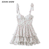 Retro Summer Bandage Tie Bow Spaghetti Strap Mini Dress