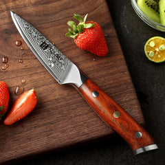 3.5'' Inch Paring Kitchen Knife Handmade Damascus Steel Rosewood Handle