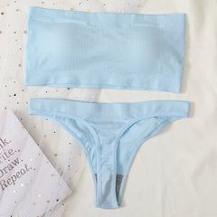Women Bra Set Strapless Seamless Underwear Push Up Bra High Waist Thong