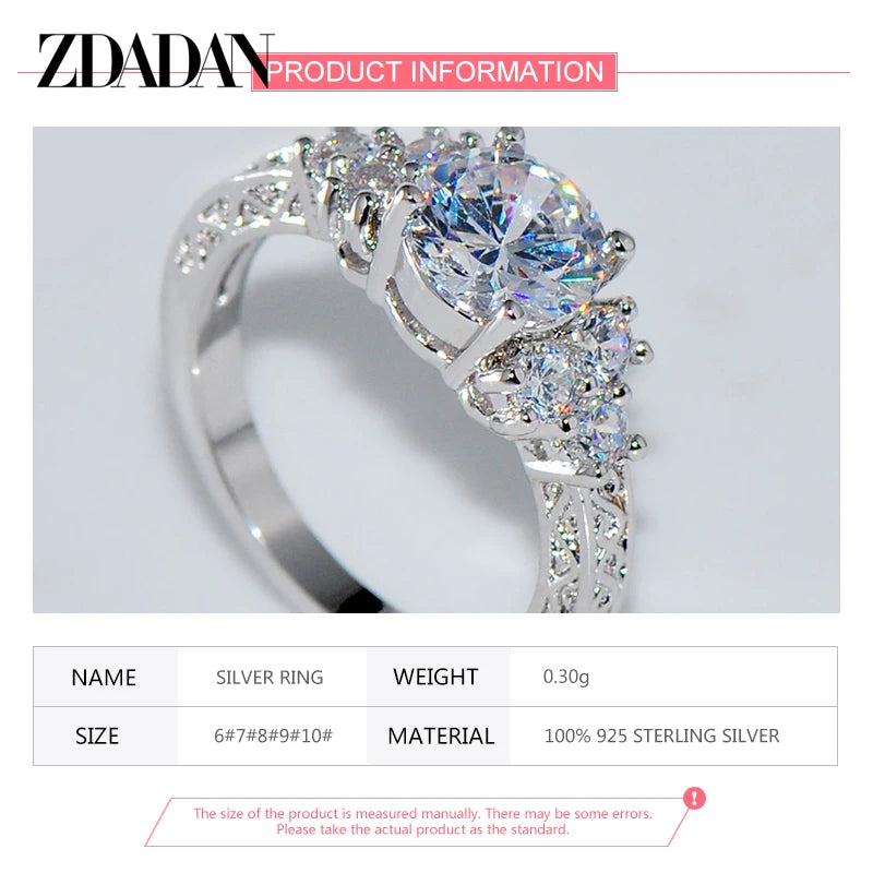 Silver 8MM Zircon Finger Ring For Women Fashion Wedding Jewelry Accessories
