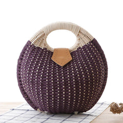Women's Natural Rattan Handwoven Round Shell Handbag Top-handle Bag
