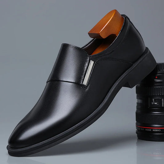 Fashion Dress Shoes Pointed Toe Split Leather Men Casual Formal Loafers
