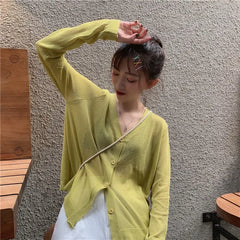 Cardigan Shirt Women Tops Korean Long Sleeve Cardigan Summer Tops V Neck