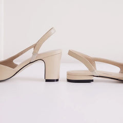 Big Size 45 Women Slingbacks Shoes High Heels Natural Genuine Leather Thick