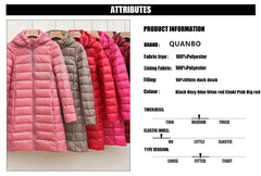 Women Ultra Lightweight Packable Long Puffer Jacket Autumn Winter