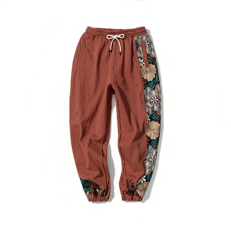 Spring Autumn Fashion Plus Size Casual Pants Men Clothing Embroidery Patchwork