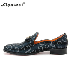 Genuine Leather Loafers Men Prom blue Casual Bee Shoes