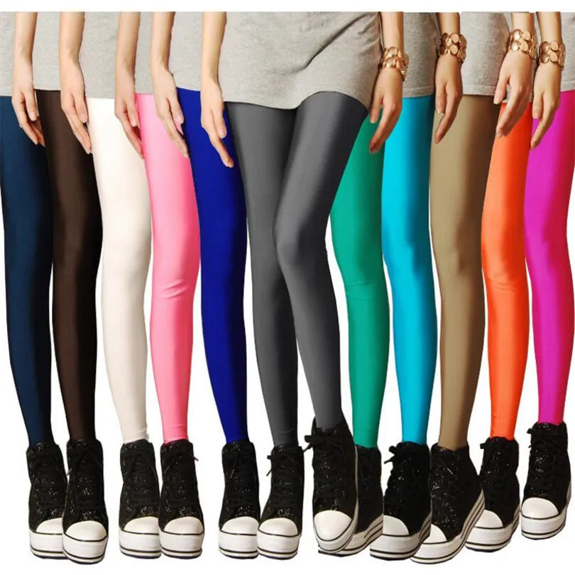 Spring Solid Candy Neon Leggings for Women High Stretched Female Legging
