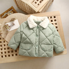 Winter Children's Warm Cotton Jackets Rabbit Fur Collar Coats Baby Short Quilted Jacket