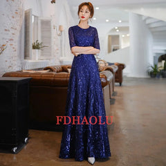 Homecoming Dresses: Evening Dress Banquet Elegant Gold Half Sleeved Party Prom Gown