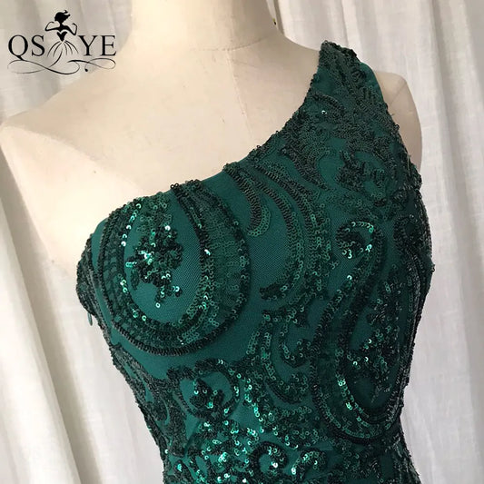 Evening wear Dresses: Green Sequined Long Mermaid Prom Dress