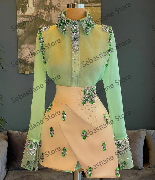 Homecoming Dresses: Prom Dresses Long Sleeves Crystals Shiny Women Party Gowns