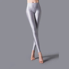 Women Shiny Pants Leggings Solid Color Fluorescent Spandex