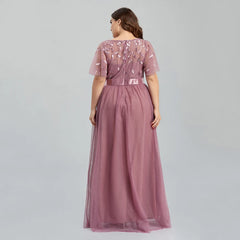 Homecoming Dresses: Women's Plus Size Mesh A-Line Sequin Embroidery Evening Dress