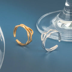 Silver Color Irregular Hollow Double Line Geometric Ring Female Simple Unique Design