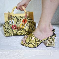 Matching Shoes and Bags: Women Shoe and Bag Set Decorated green Shoes and Bag