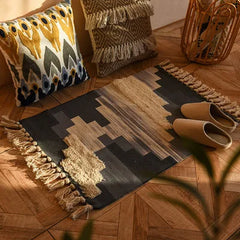 60x90cm Retro Bohemian Hand Woven Tassel Carpet for Home Living Room Window