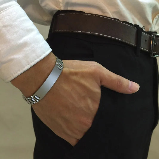 Vnox Free Personalize 10mm Stainless Steel ID Bracelets for Men Casual Male Pulseira Valentine's Day Gift for Him Drop Shipping