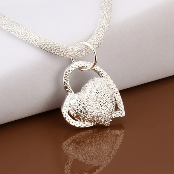 925 Sterling Silver Necklace Gorgeous Charm Fashion Heart Wedding Lady