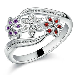 925 Sterling Silver For women lady wedding inlaid stone crystal flower ring