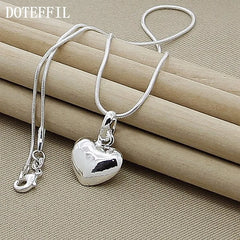 925 Sterling Silver Solid Small Heart Pendant Necklace 16-30 Inch Snake