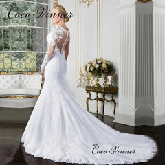 White Bridesmaid Dresses: Sheer V-neck Long Sleeve Mermaid Wedding Dresses