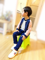 Autumn Spring Child V-Neck Sports Outwear Mandarin Collar Color Patchwork Jacket