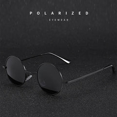 Retro Vintage Round Polarized Sunglasses Men Brand Designer Sun Glasses Women Alloy Metal Frame Black Lens Eyewear Driving UV400
