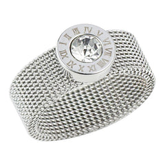 Gold Color Stainless Steel Ring Big Round Crystal Mesh Finger Ring Roman