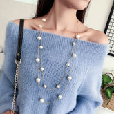 Long Double Layer Simulated Pearl Necklace Women Sweater Chain Female Collares