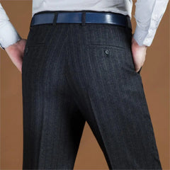 Suit Pant Loose Striped Hight Waist Wool Trousers Classic Straight Formal Mens Dress Pants