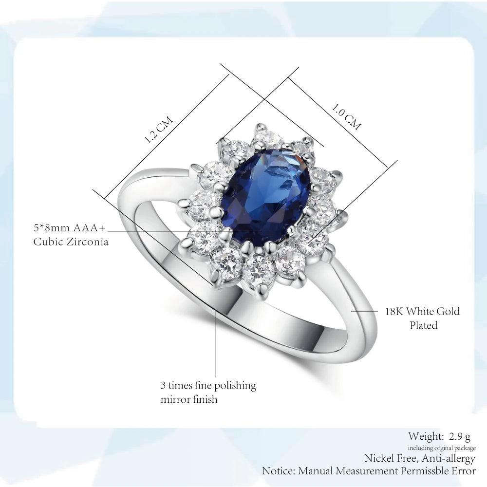 Lady Princess Diana Rings for Women Bridal Blue Crystal Wedding Engagement Promise