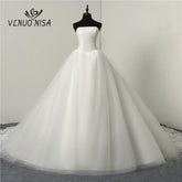 White Bridesmaid Dresses: Simple Classic Ball Gown ivory Wedding Dress Lace Up Sweet