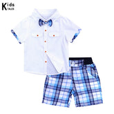 Children Clothing Boys Summer Clothes 2025 Short Sleeve Bow Tie Shirt+Plaid Shorts Suit Kids Clothing Set for 2-6Y Babies
