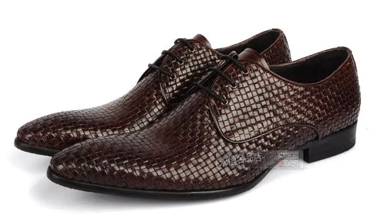 Knitted Leather Mens Fashion Business Office Dress Shoes Italian Oxfords Derby Shoes