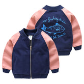Autumn Spring Child V-Neck Sports Outwear Mandarin Collar Color Patchwork Jacket