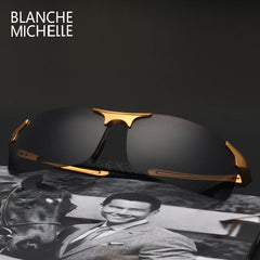 Sport Sunglasses Polarized Men UV400 Rectangle Gold Outdoor Driving Sun Glasses