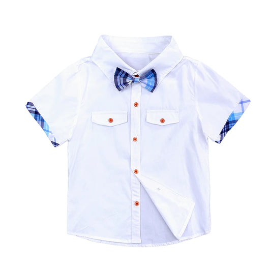 Children Clothing Boys Summer Clothes 2025 Short Sleeve Bow Tie Shirt+Plaid Shorts Suit Kids Clothing Set for 2-6Y Babies
