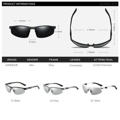 Sunglasses Men Polarized Day Night Driving Glasses Aluminium Rimless