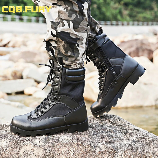 Mens Tactical Boots Leather summer waterproof military boots combat Ankle Boots