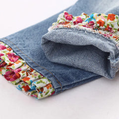 Fashion Children Baby Floral Button Patchwork Denim Blue Long Jacket For kids Girls