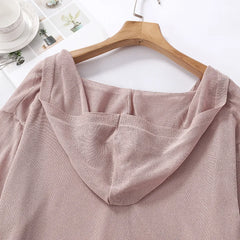 Hooded Thin Sweater Cardigan Women Silk Linen Spring Summer Lace Up V-neck Short