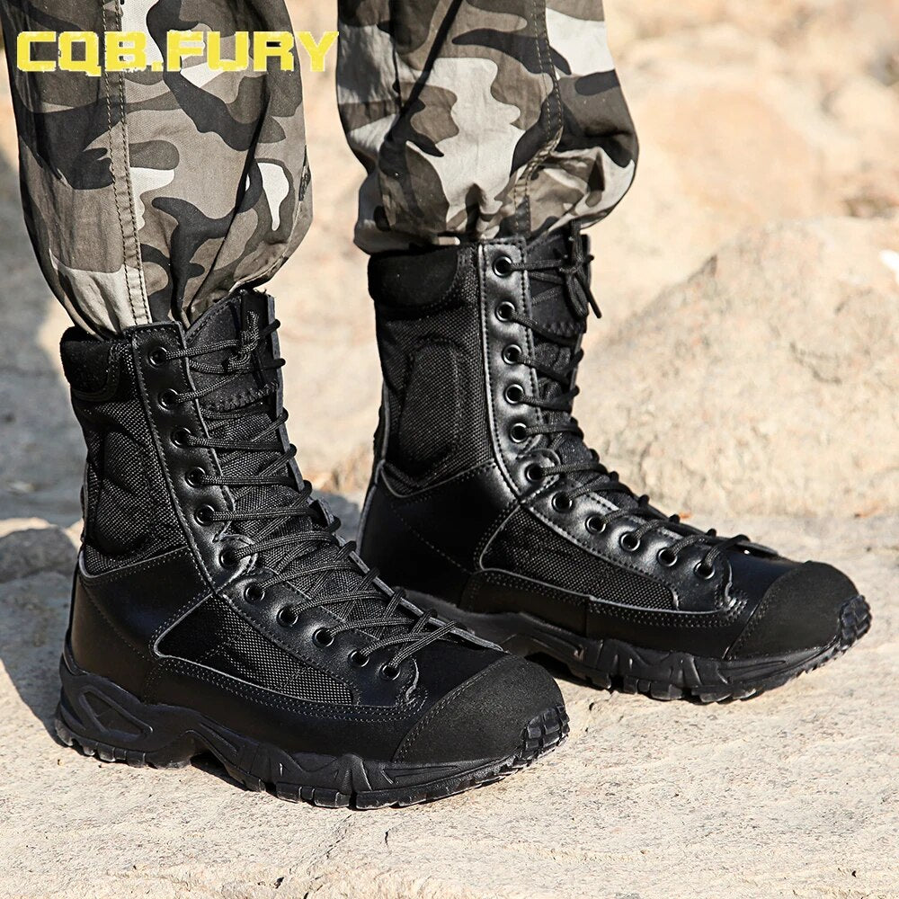 Mens Leather Tactical Army Boots ankle strap black combat military comfortable Boots