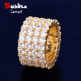 Bubble Letter Four Rows Solitaire Men's Rings Copper Charm Gold Color Cubic Zircon