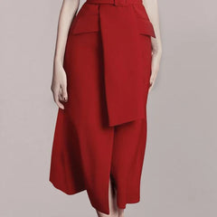 High-end Red V-Neck Sleeveless Lace-up Blazer Dress