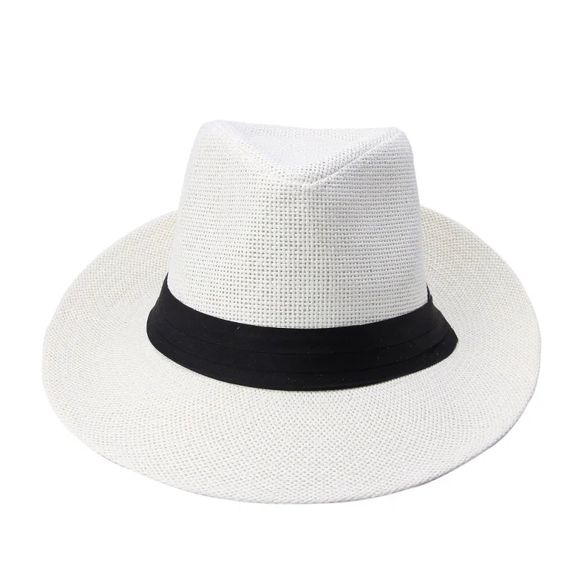 Hot Fashion Summer Casual Unisex Beach Trilby Large Brim Jazz Sun Hat Panama Hat Paper Straw Women Men Cap With Black Ribbon