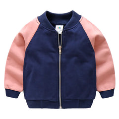 Autumn Spring Child V-Neck Sports Outwear Mandarin Collar Color Patchwork Jacket