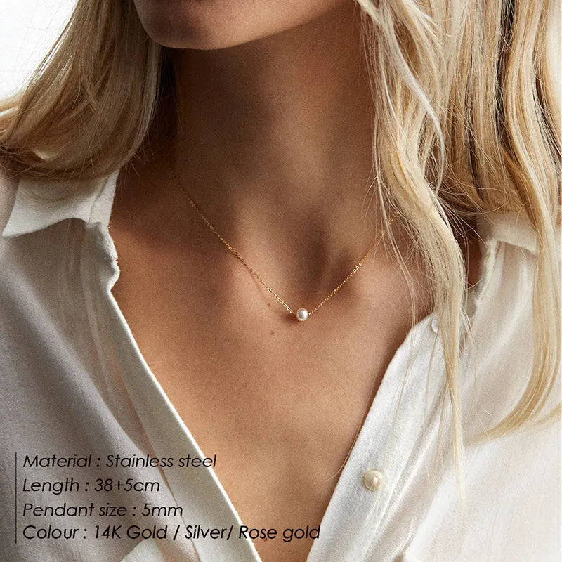 e-Manco Stainless Steel Choker imitated Pearl Necklaces for Women Gold Color Layered Chain Necklace Jewelry