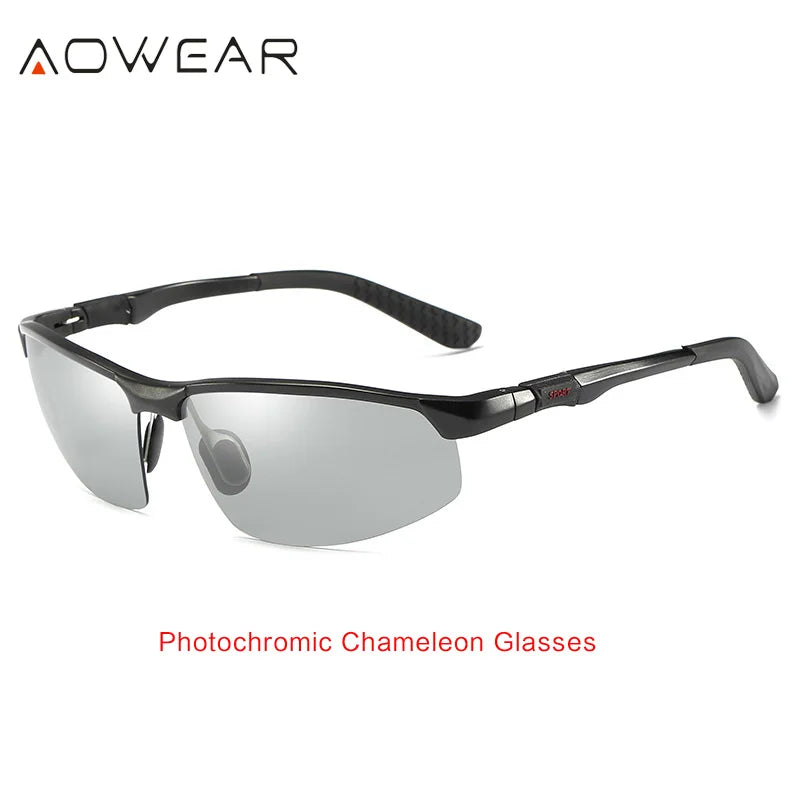 Sunglasses Men Polarized Day Night Driving Glasses Aluminium Rimless