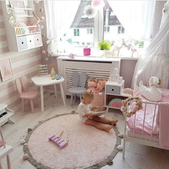 Cotton Round Rug Nordic Soft Fluffy Floor Foot Mat Korean Style Baby Kids Bedroom